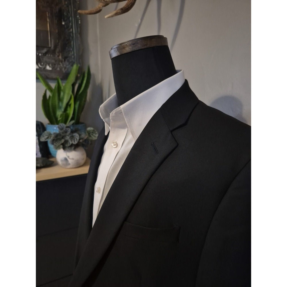 Egara Mens Skinny Fit Sports Coat 46L Black 2 Button Blazer Long